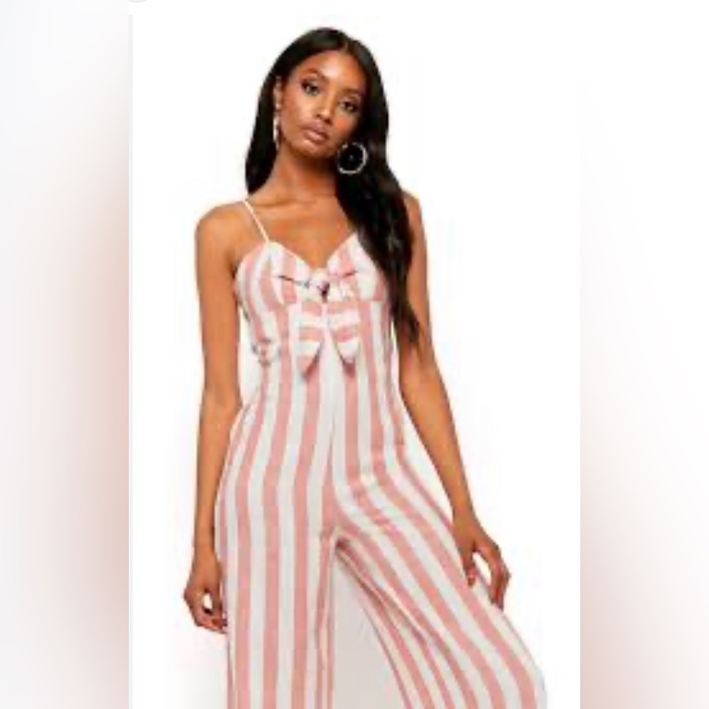 Striped jumpsuit with adjustable straps